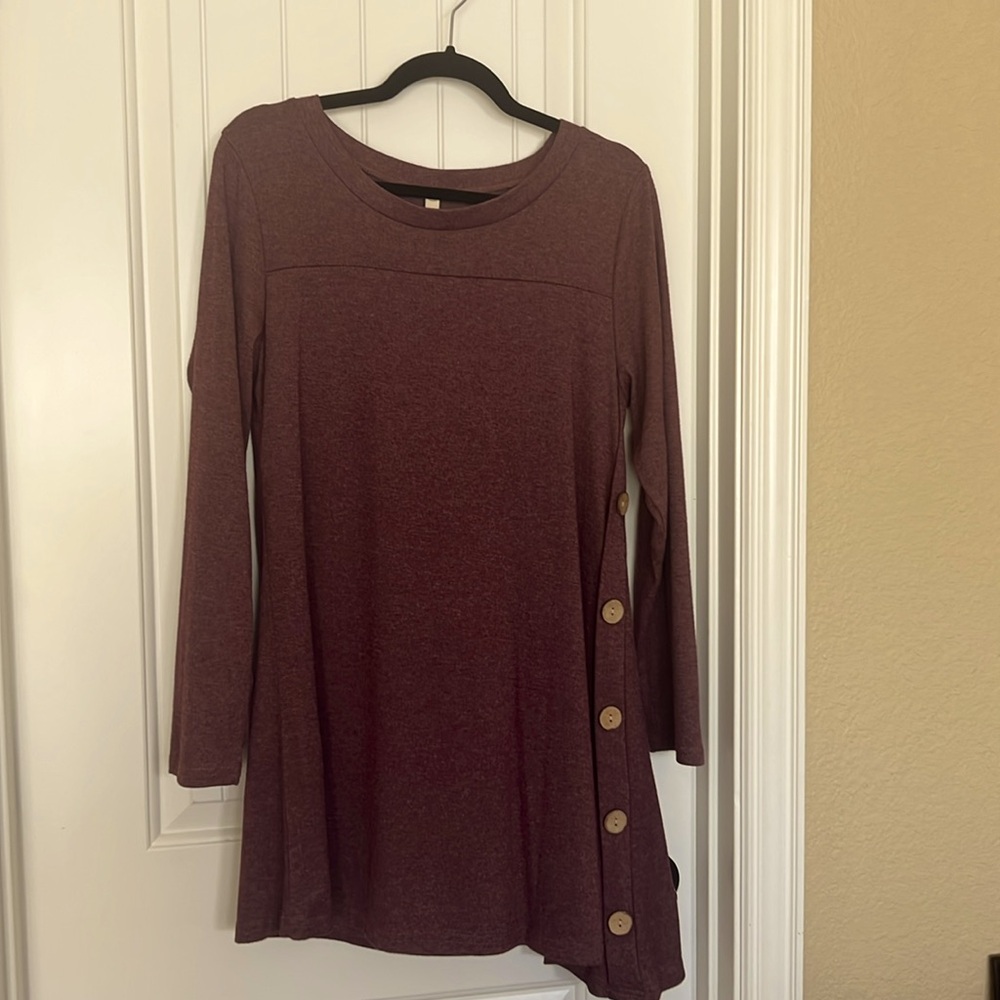 Long Sleeve Tshirt Material with Button Side Pullover Womens Fall/Winter Dresses